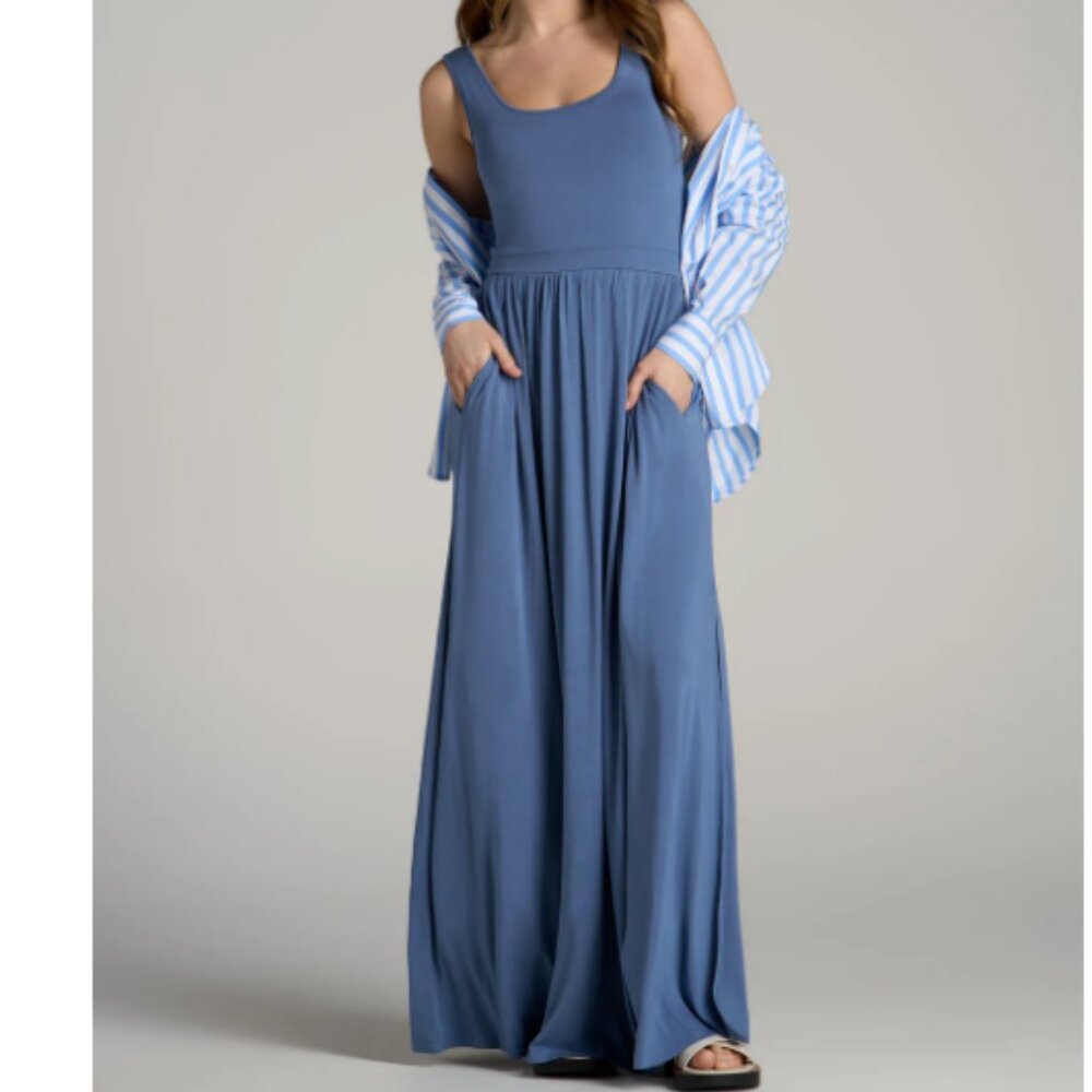 American Tall Jersey Tank Maxi Dress with Pockets - Steel Blue - Size L